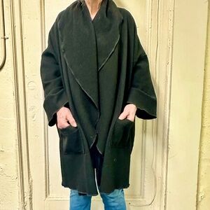 Fine wool wrap coat with shawl collar hood-large